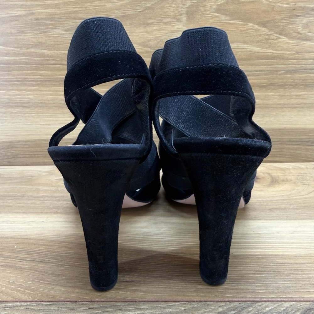 PRADA Strappy Heels Square Toe 7 EU 37 Black Suede Stretch Sandals - Picture 7 of 10